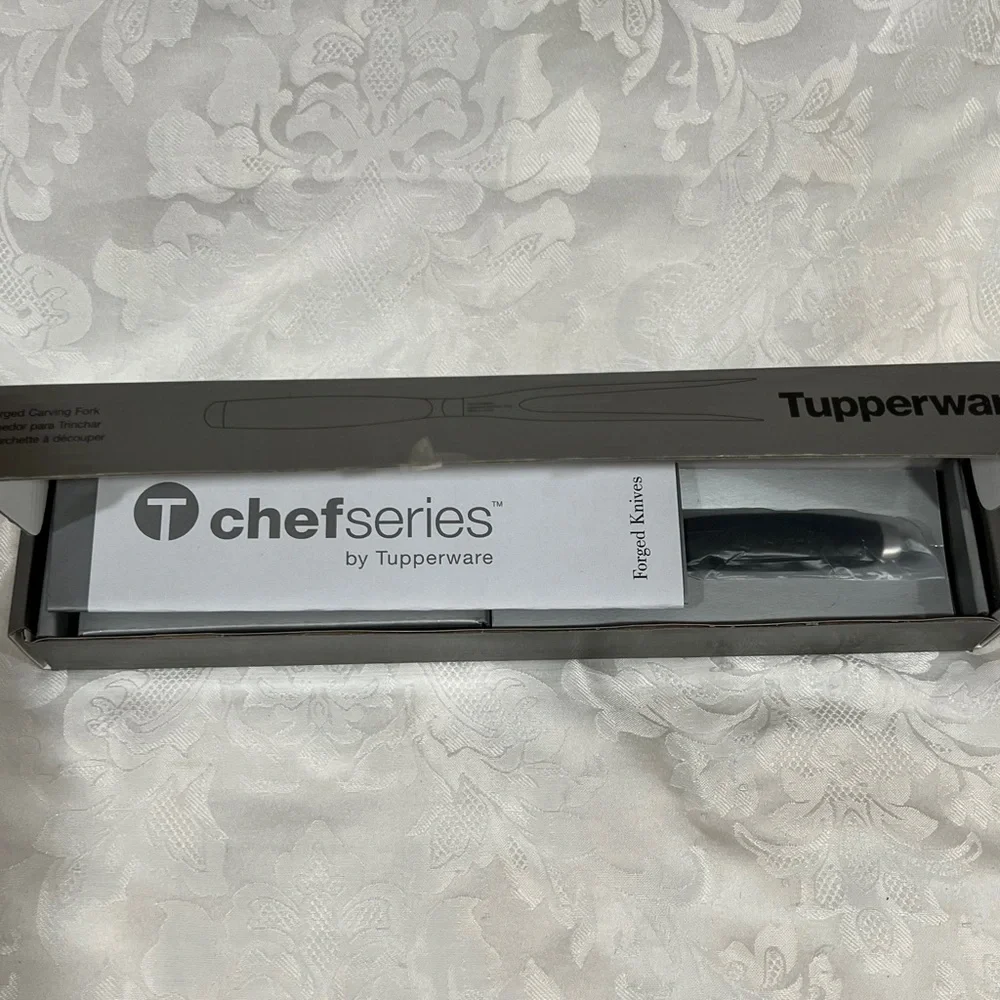 NEW (NIB)Tupperware Chef Series Carving Knife & Fork Set, Forged Stainless Steel